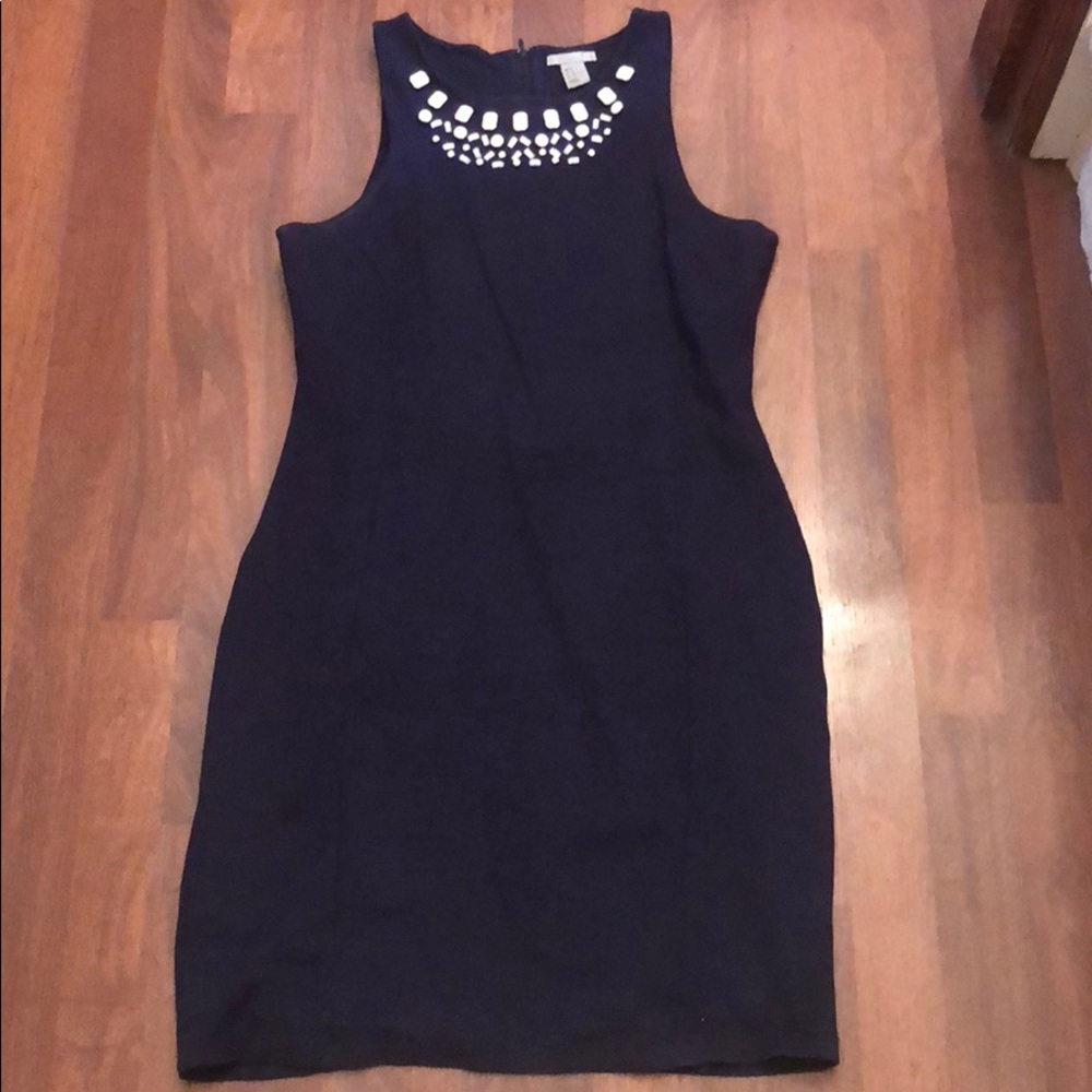Navy Beaded Work Dress - Size M
